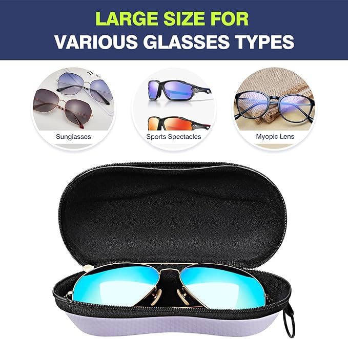 MoKo Semi Hard Shell Sunglasses Case, Unisex Protective Eyeglass Case Glasses Case Holder with Metal Hanging Hook