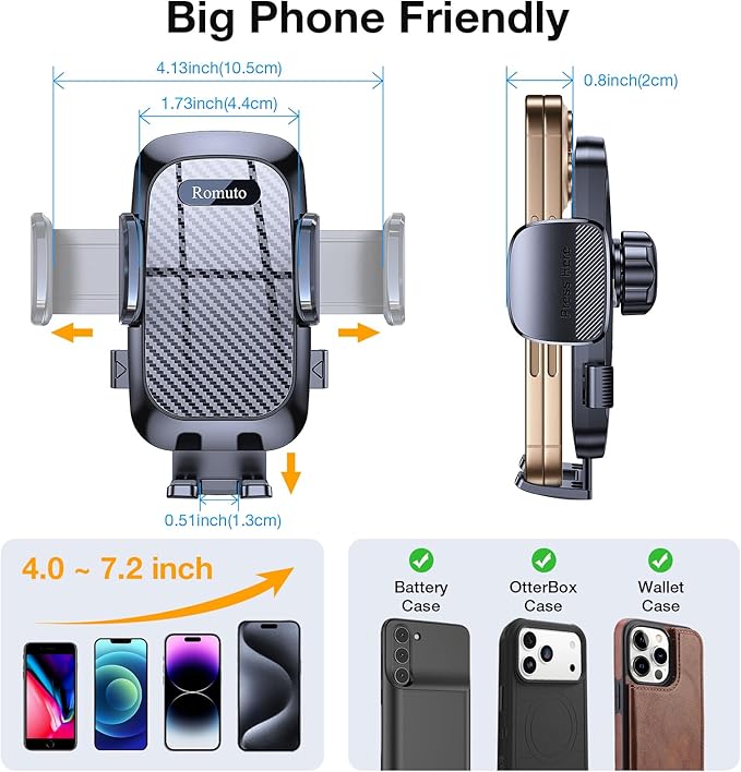 Phone Holders for Your Car Phone Holder Mount【Super Suction】Cell Phone Mount for Car Accessories for Women Men Windshield/Vent/Dash Truck Stand Mount for iPhone Samsung Automobile (Dark Black)
