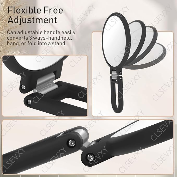 CLSEVXY Magnifying Handheld Mirror Double Sided, 1X 15X Magnification Hand Mirrors, Travel Folding Hand Held Mirror, 360°Rotation Pedestal Makeup Vanity Mirror