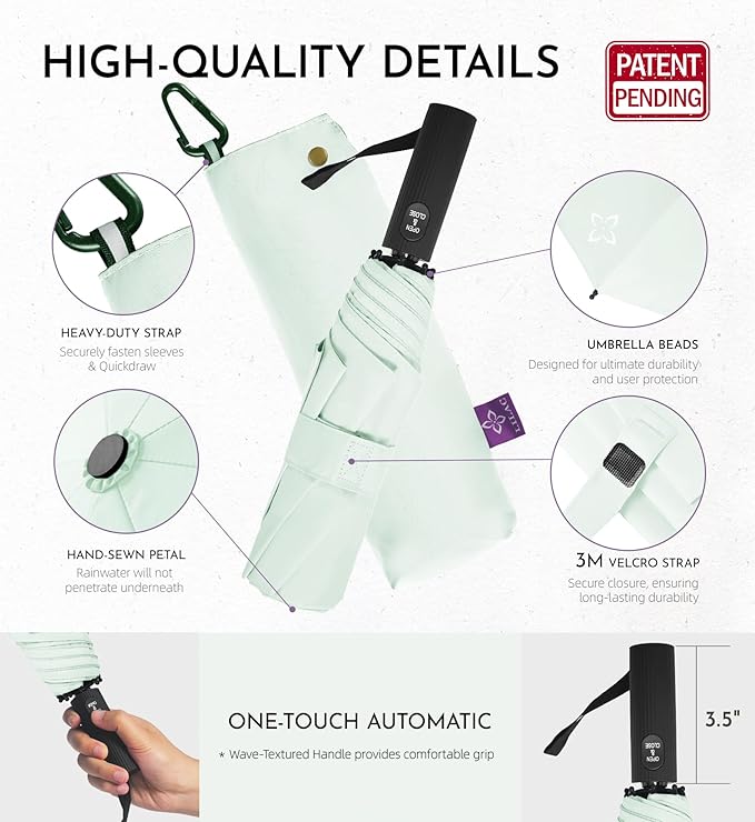 Windproof Travel Umbrella for Rain - 43" Compact Folding Umbrella, Reinforced Strong Frame, Lightweight Portable Parasol with UPF 100+ UV Sun Protection, Cruise Ship Essentials