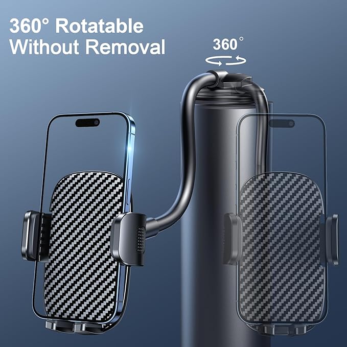 Car Phone Holder - Flexible Gooseneck Long Arm Phone Mount for Windshield with Washable Strong Suction Cup for All iPhone Android Smartphone