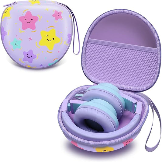 Kids Headphones Case Compatible with iClever HS19 / BTH12 / BTH22 / BTH20, Candy Bila BH03, JoySpark-T5, MIDOLA MD-B01, EarFun, IMYB, Noot Products Foldable Kids Headphones, Star Purple(Case Only)