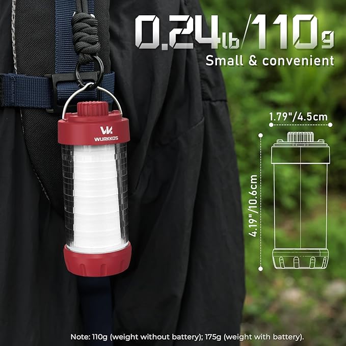Wurkkos CL01 Camping Lantern Rechargeable, 550LM Camping Light with Magnet Base, RGB Light, Stepless Dimming, Up to 300H Runtime, Led Lantern for Power Outages, Hurricane, Camping, Red, Best Gift