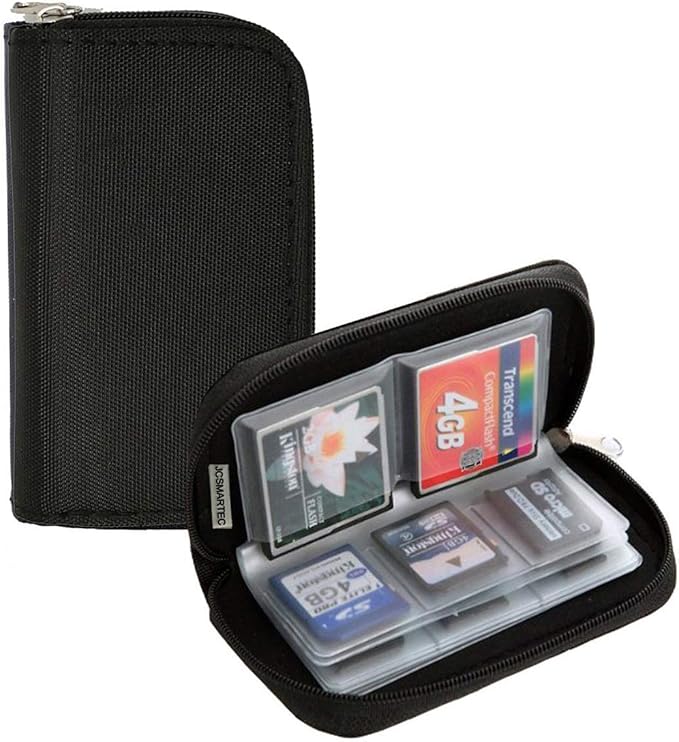 Memory Card Carrying Case - Suitable for Micro SD, Mini SD and 4X CF, Card Holder Bag Wallet for Media Storage Organization (Black)