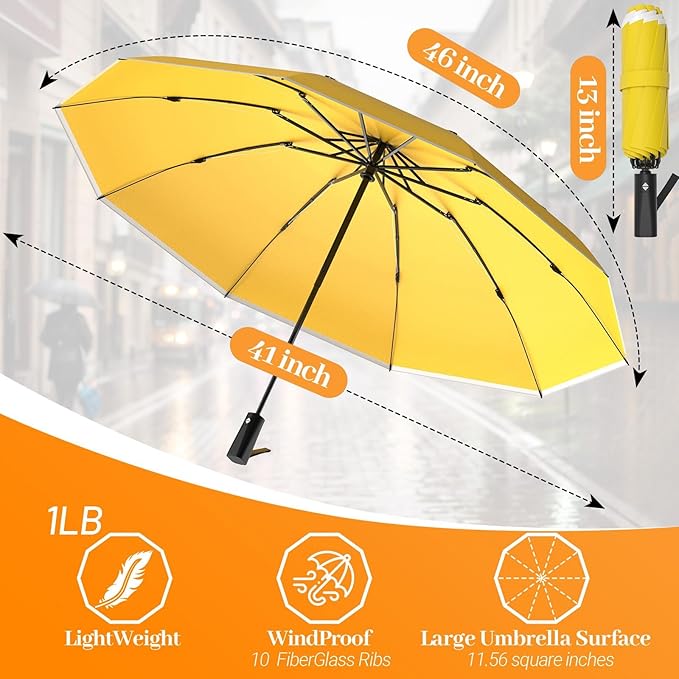 ExploreBliss Travel Umbrella Superior, Beautiful & Compact, Large Strong but Light Portable and Automatic Folding Rain Umbrella, Premium Grip, Fits Car & Backpack
