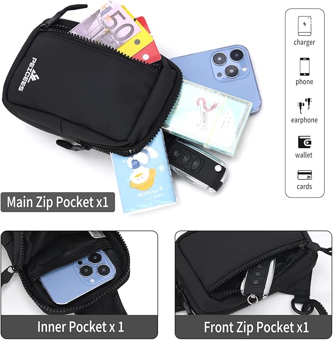 Peicees Small Crossbody Bag for Men Women Mini Sling Bag Travel Running Phone Daypack Cross Body Shoulder Bags, 2 Sizes, Small Rose