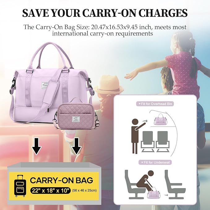 Weekender Bags for Women,Carry On Overnight Travel Duffel Bag with Shoes Compartment & Toiletry Bag,Extra Large,Purple