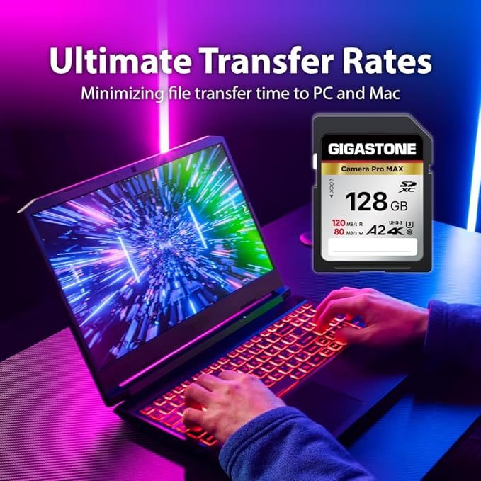 【5-Years Data Recovery】 GIGASTONE 128GB SD Card, 4K Camera Pro MAX, UHS-I A2 4K SDXC Memory Card High Speed 4K UHD Video Compatible with Kodak Digital Camera, with 1 mini case