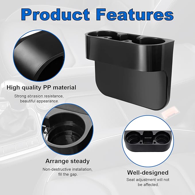 Augeny Car Cup Holder, Multifunctional Portable Center Console Armrest Storage Box Cup Holders, Vehicle Seat Gap Organizer for Mug Bottle Cell Phones Keys Coffee Coasters Cards (Black)