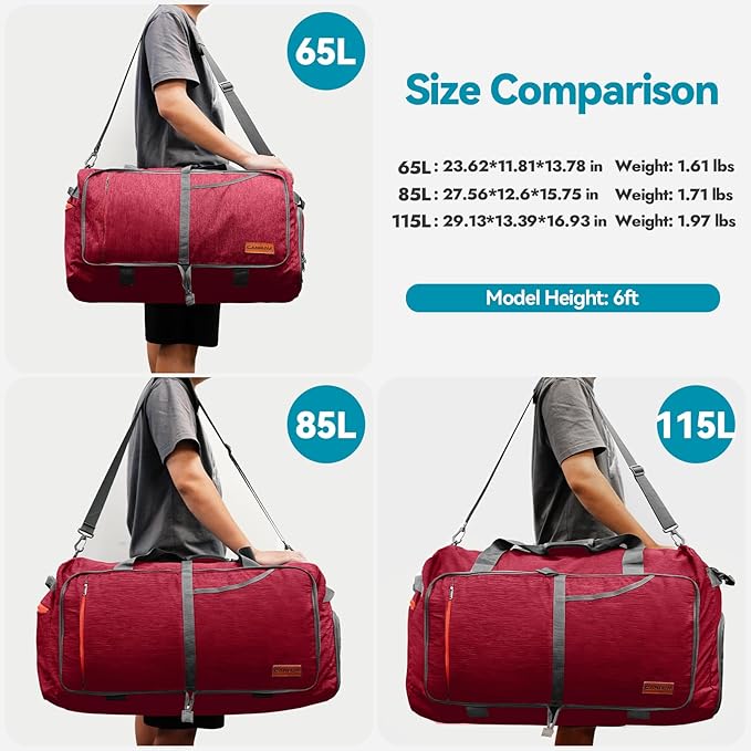Canway 85L Travel Duffel Bag, Foldable Weekender Bag with Shoes Compartment for Men Women Water-proof & Tear Resistant