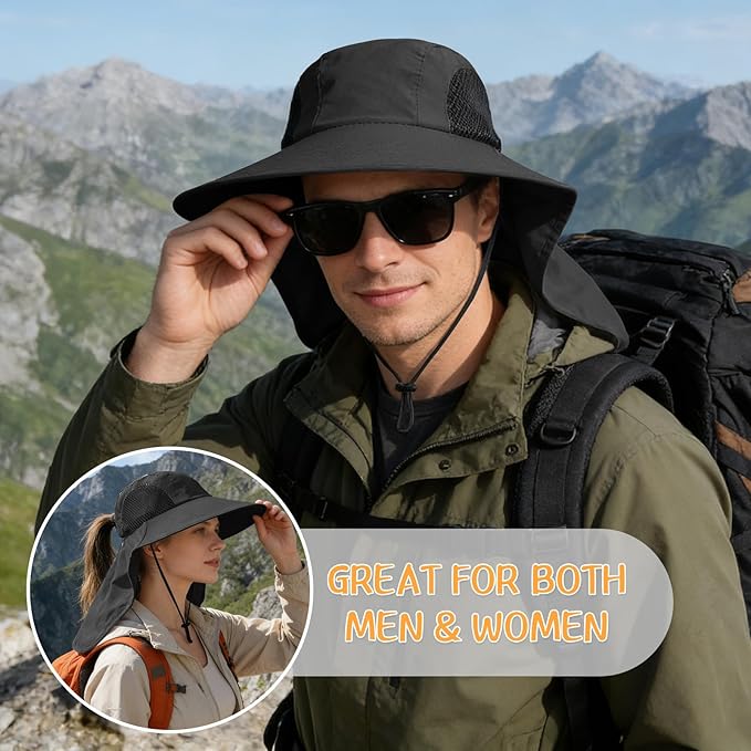 Sun Hat for Men Women with Neck Flap,UPF 50+ UV Protective Hiking Fishing Hats,Wide Brim Sun Hat for Women&Men