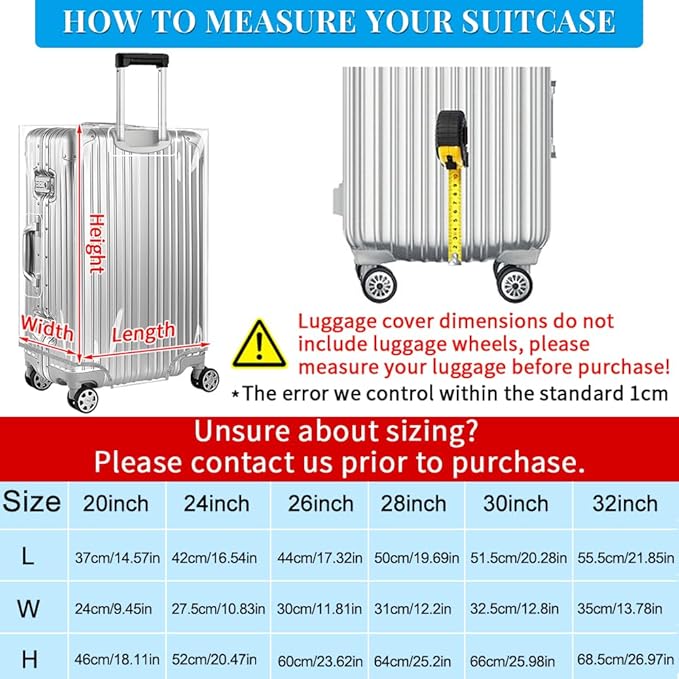 Yotako Clear PVC Suitcase Cover Tough Protector, 26 Inch Luggage Covers for Wheeled Suitcase 26"