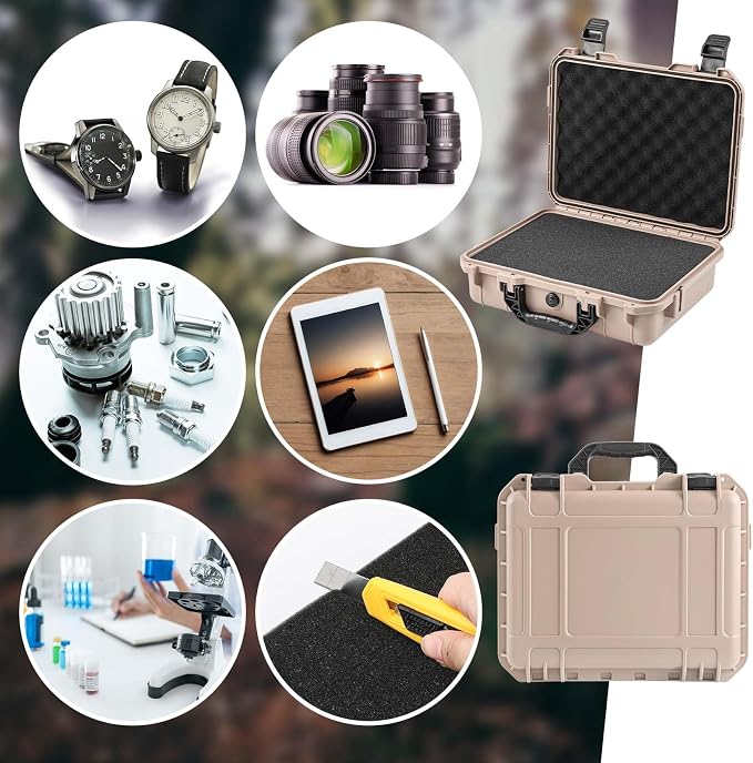 Relaxweex 1 Pcs Waterproof Hard Case with DIY Customizable Foam Insert Portable Protective Case with Knife for Camera Drones Equipments Tools Test Instruments(Tan,22.4 x 16.1 x 10.2 Inch)