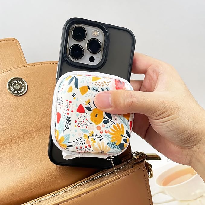 Earbud Case Headphone Organizer Ear Bud Case Portable EVA Carrying Box Storage Bag with Carabiner for AirPods Beats Bose Galaxy Buds 4/3/FE Data Cable Storage (Blooming Floral)