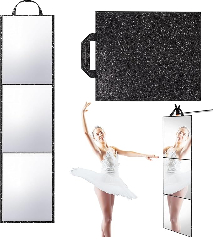 Foldable Full Length Mirror, 2 in 1 Hangable & Tabletop Acrylic Mirror, Portable Travel Mirror with Handle for Dance Bedroom Wardrobe Stage Makeup Checks Camping Outdoor Use (47" x 12.5", Tri-Fold)