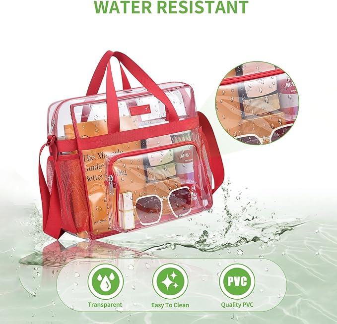 Bagenius Clear Tote Bag Stadium Approved, Game Day Satchel Bag with ‌Non-detachable Reinforced Strap for Concert, Work, Sport
