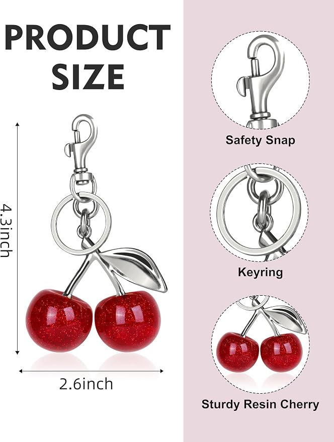 OVRUNS Cherry Bag Charm Cute Cherry Accessories Sparkling Purse Charms for Women