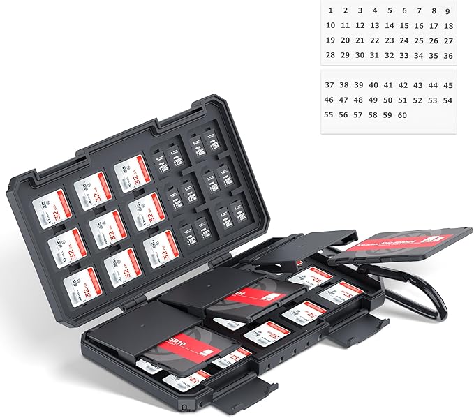 Memory Card Case Carrier with 3 Individual Slim Credit Card Size Memory Card Holder for 36 SD SDXC SDHC & 74 TF MSD Cards,Water-Resistant Micro SD Card Organizer Achieve Easy Daily Carry & Storage