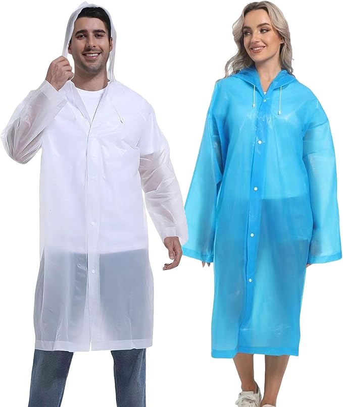 2PCS Rain Ponchos for Adults Reusable Rain Coats for Adults Rain Jackets Raincoats for Men Women