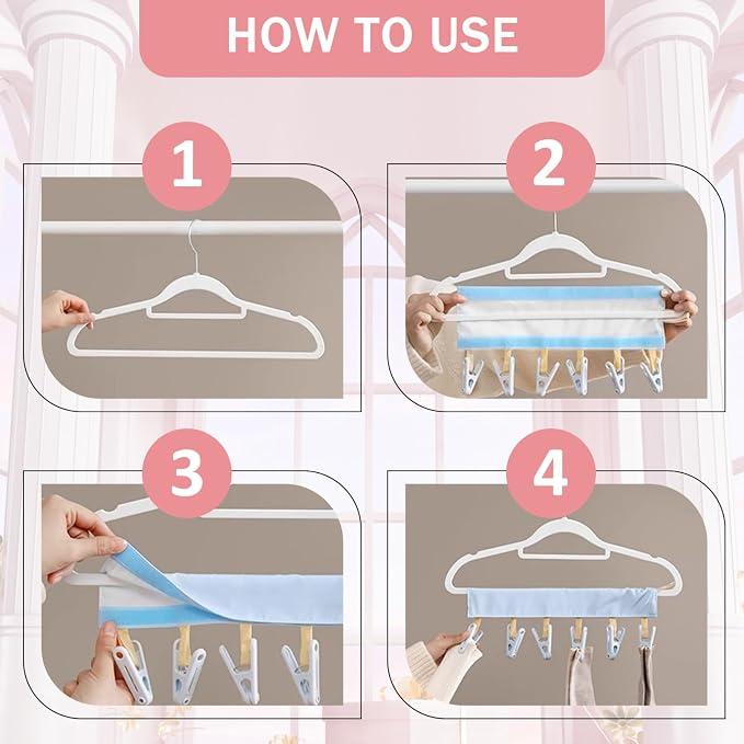 Travel Hangers Foldable, 3Pcs Travel Hangers, Portable Foldable with 6 Clips for Swimsuit, Towel & Sock Space-Saving Drying Rack for Hotels, Camping