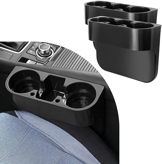 Augeny 2 PCS Car Cup Holder, Multifunctional Portable Center Console Armrest Storage Box Cup Holders, Vehicle Seat Gap Organizer for Mug Bottle Cell Phones Keys Coffee Coasters Cards (Black)