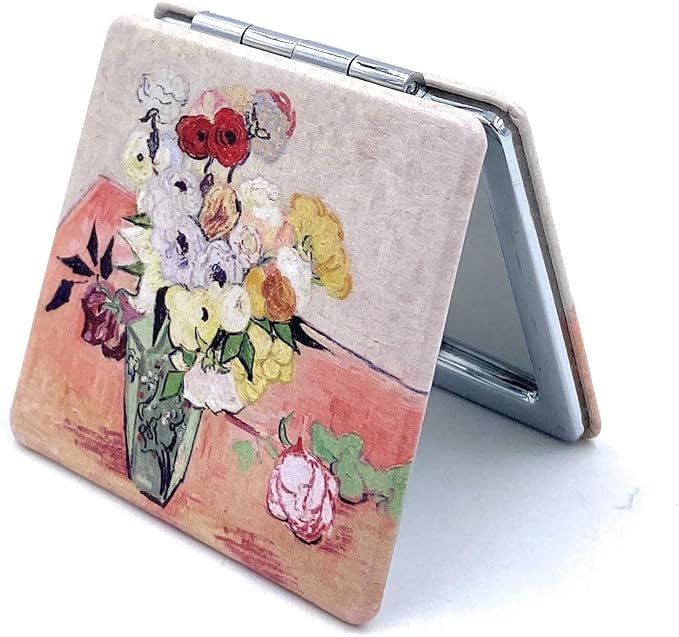 Small Purse Mirror Van Gogh Japanese Vase with Roses and Anemones Mirror Floral Compact Mirror Bridesmaid Mirrors for Wedding