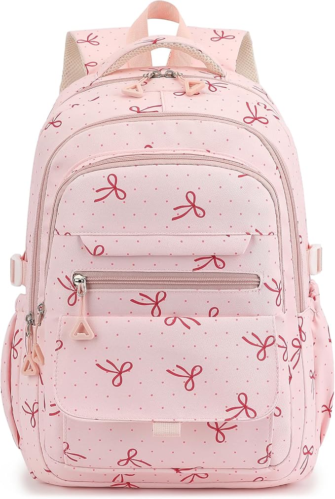Phaoullzon Girls School Coquette Backpack for Teen Kawaii Bows Bookbag College Daypack,Pink Bow