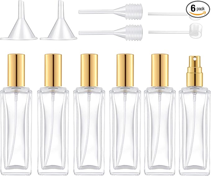 30 ml Glass Spray Bottle, 1 oz Perfume Bottles Empty, Glass Atomizer, Small Travel Atomizer Bottle Refillable (6 PCS, Gold)