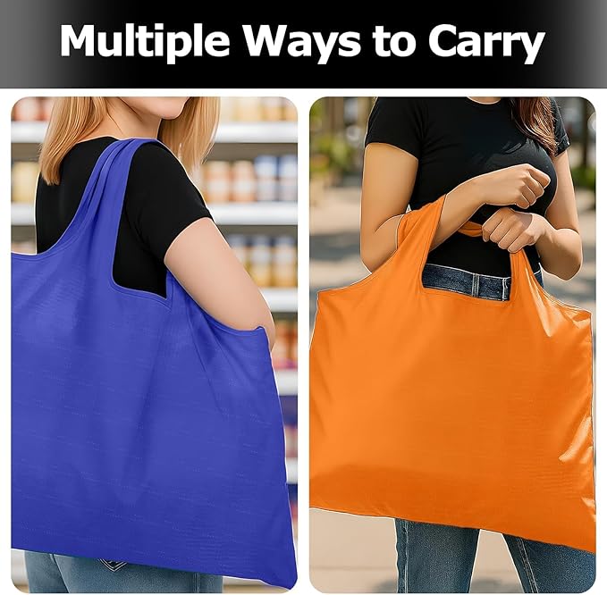 Washable Large Foldable Shopping Bag, Waterproof Reusable Grocery Bag Holder,for Shopping Reusable Tote Bags Large 50LBS,Tote Bags Nylon Bags(Green+Green)