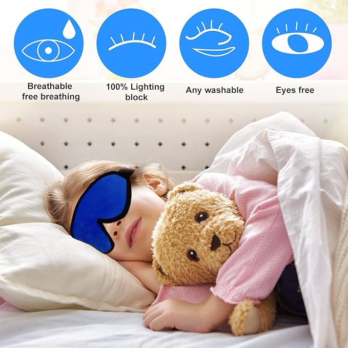 2 Pieces 3D Sleep Mask for Kids Memory Foam Contoured Eye Mask, Travel Sleep Eye Cover with Adjustable Strap, 3D Blindfolds(Blue and Gray)