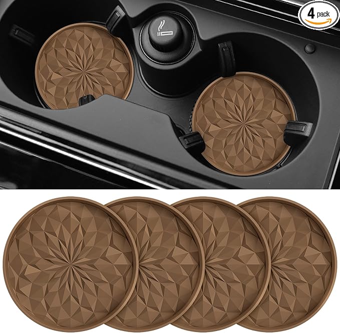 ME.FAN Car Coasters for Cup Holders [4 Pack] - 2.75In Silicone Auto Mug Mats - Universal Non-Slip Recessed Car Interior AccessoriesCoffee