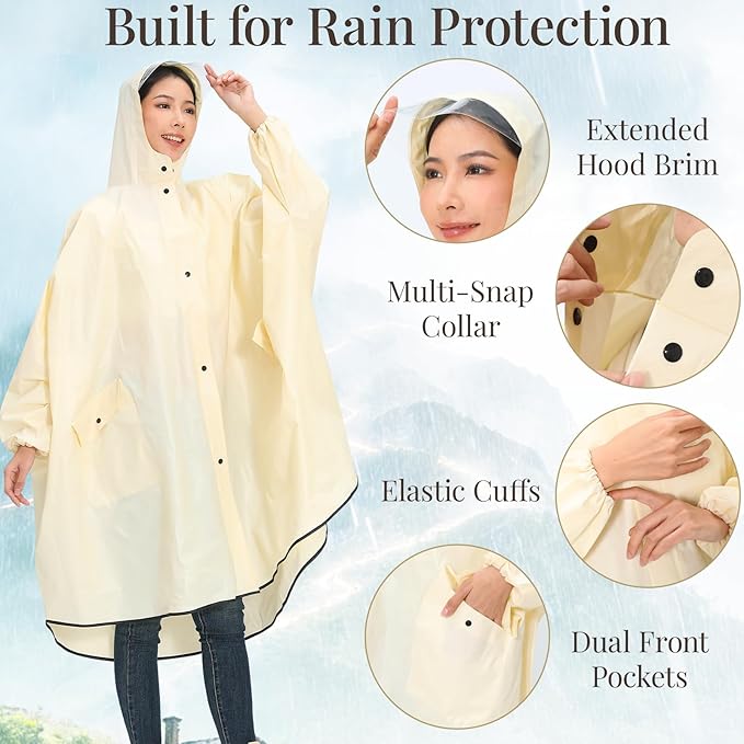 Ultra-Wide Rain Poncho for Adults, Waterproof EVA Cape with Sleeves, Reusable Lightweight