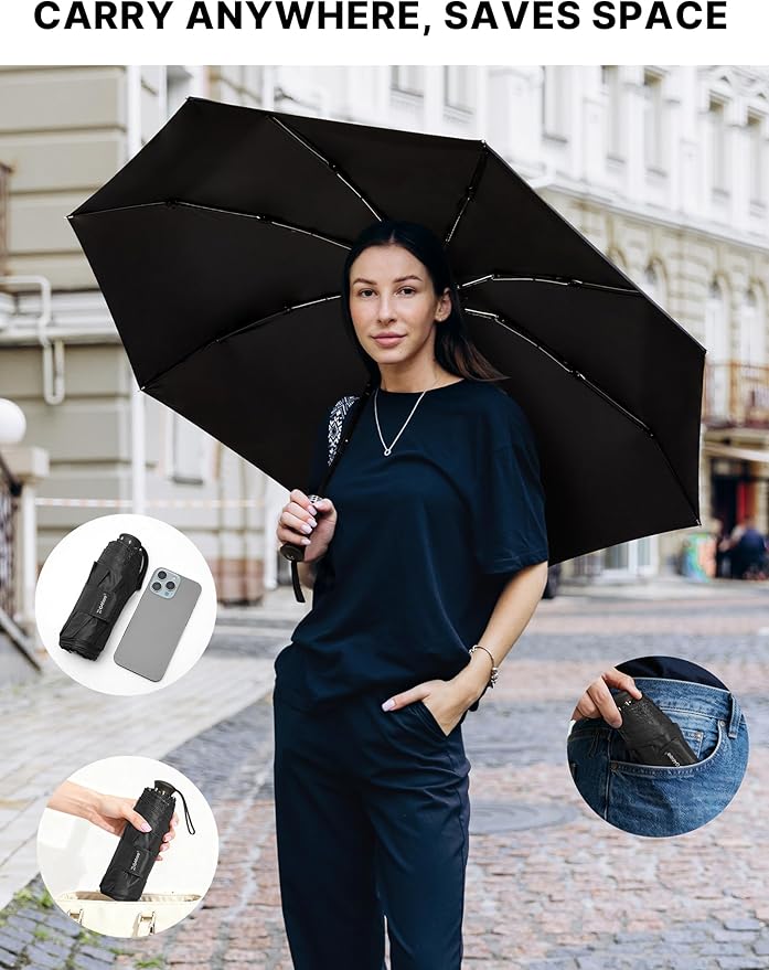 G4Free 46 Inch Mini Lightweight Travel Umbrella, Portable Super Slim Pocket Umbrella, Extendable Built-in Handle, UPF 50+ UV Protection, Compact size for Backpack & Purse