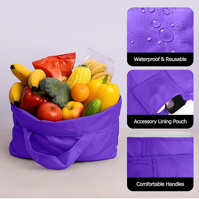 Washable Large Foldable Shopping Bag, Waterproof Reusable Grocery Bag Holder,for Shopping Reusable Tote Bags Large 50LBS,Tote Bags Nylon Bags(Light Green)