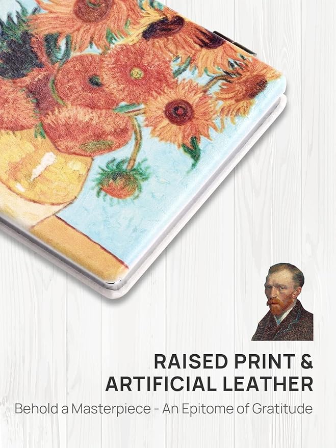 OMIRO Compact Mirror, Unique Painting PU Leather 1X/3X Magnification, Ultra Portable for Purses, 2.4" W x 3.4" L (Sunflowers)