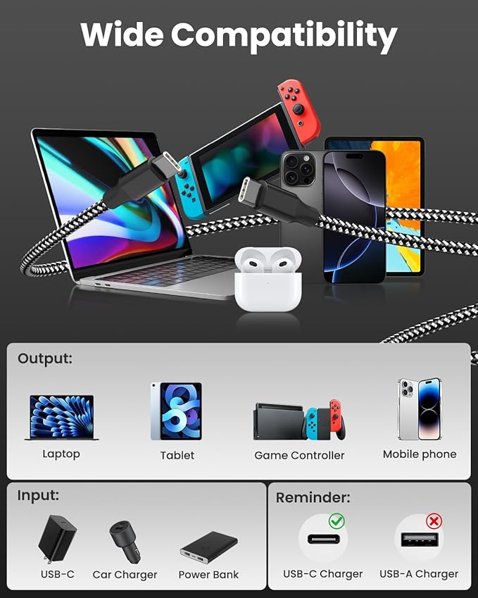SwaggWood USB C to USB C Cable, 3-Pack 10FT 60W USBC Fast Charging Cable Nylon Braided Type C Charger Cord for iPhone 17/16/15/iPad Pro/MacBook Air and More