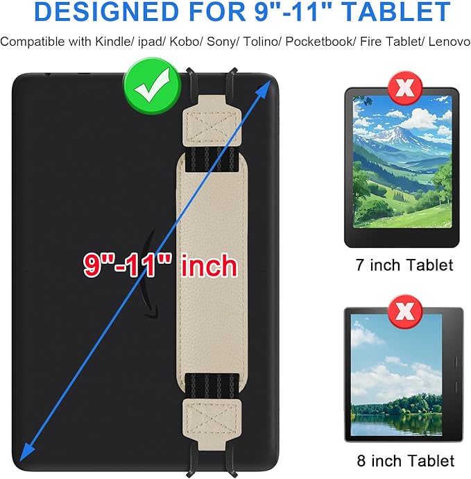 HoYiXi Soft Hand Strap for 9-11 Inch eReaders & Fire Tablet Compatible with Fire HD 10/iPad 9.7 /iPad mini/Galaxy Tab A8 A9/Huawei Lightweight Black High-Elasticity Finger Grip Holder -White