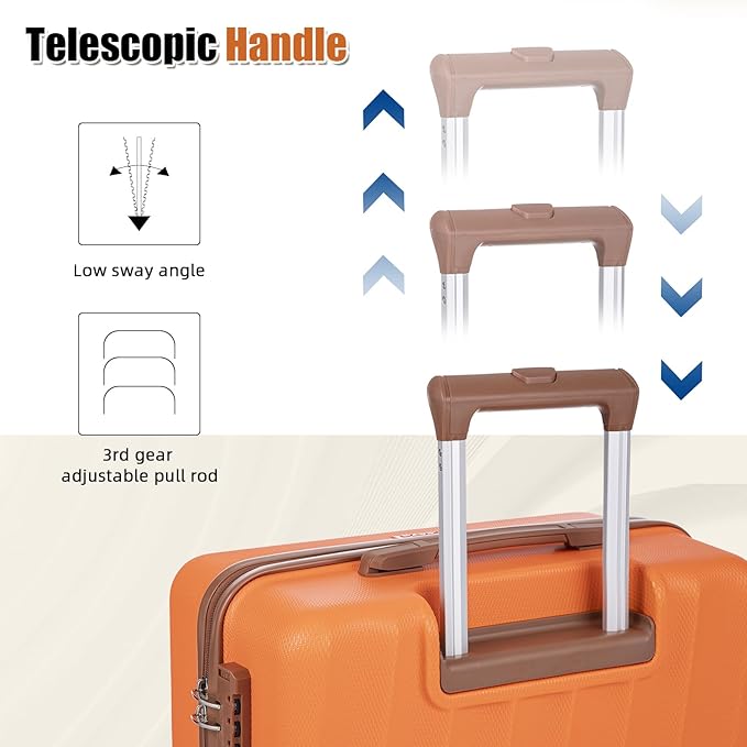 Luggage Sets 5 Piece Suitcases with Wheels,ABS Hard Case Suitcases with Spinner Wheels,Durable Travel Luggage(Orange, 5 Piece Set(20"/24"/28"))