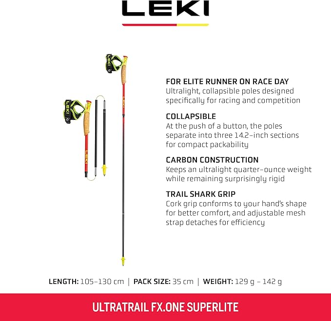 LEKI Ultratrail FX.One Superlite Trekking Poles - Carbon Foldable Ultralight Poles for Hiking & Trail Running