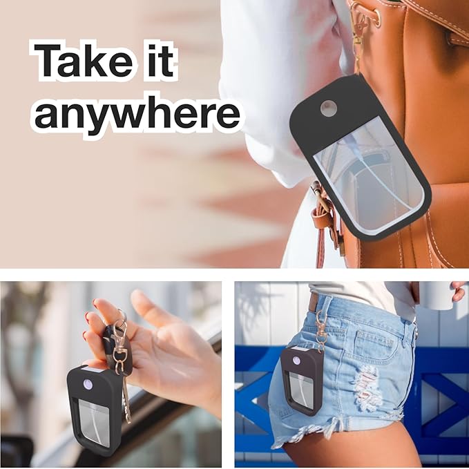 2 PCS Soft Silicone Case for Touchland Power Mist (1FL. OZ./30 mL), Protective and Stylish Case with Keychain Compatible with Touchland Hand Sanitizer Spray (White/Black)