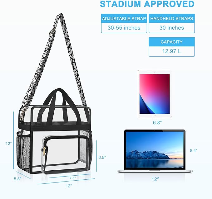 Bagenius Clear Tote Bag Stadium Approved, Game Day Satchel Bag with ‌Non-detachable Reinforced Strap for Concert, Work, Sport