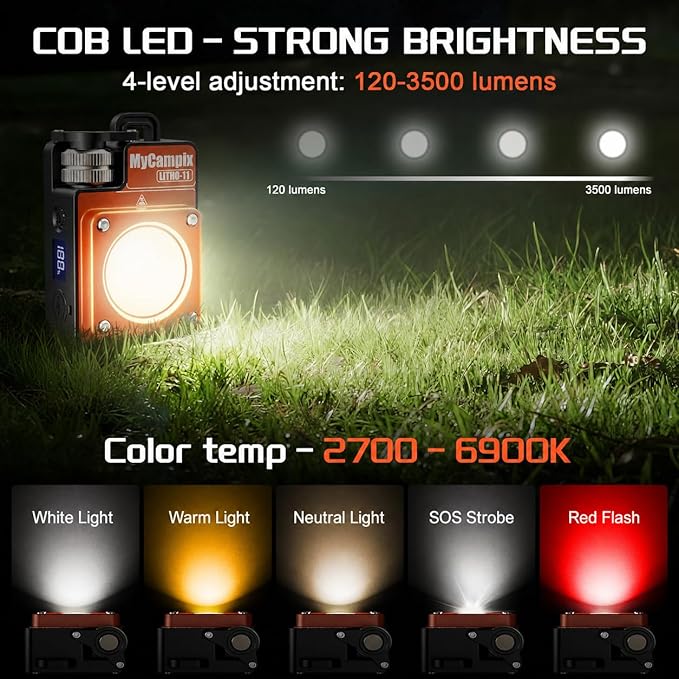 Portable Camping Light, 3500LM Adjustable LED Camping Lantern Rechargeable with 2.5-15H Runtime&Screen, Alloy Waterproof Camp Light for Power Outages, Emergency, Hurricane(Orange)