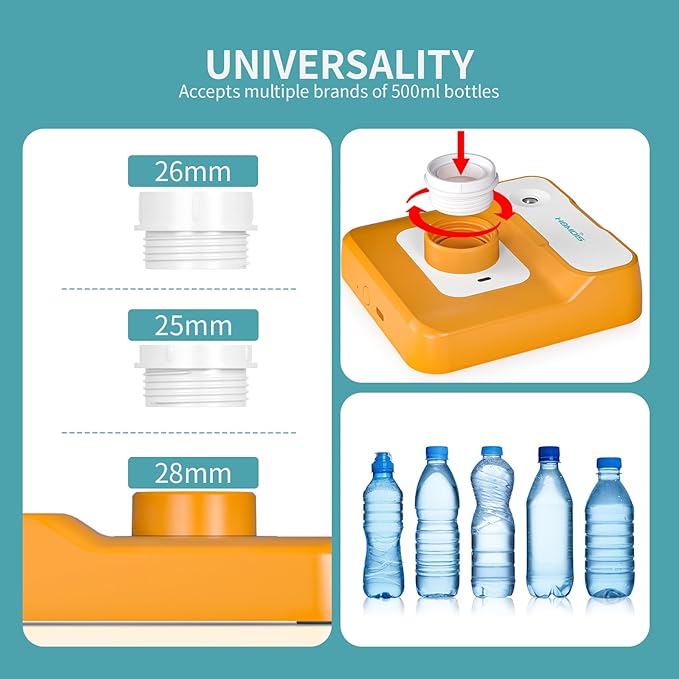 Portable Humidifier, Rechargeable Water Bottle Humidifier for Travel Bedroom Office Desk Plants, Mini Cool Mist Humidifier Whisper Quiet 23dB with 2 Mist Modes & Auto Shut-Off, Orange/w