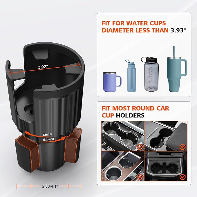 2 Pack Newlest 2 in 1 Phone Mount for Car Cup Holder with Adjustable Base, Phone Holders for Car Cupholder, No Shaking 360° Flexible Neck Phone Mount for All 4-7” Smartphones, Cup Holder for Bottles