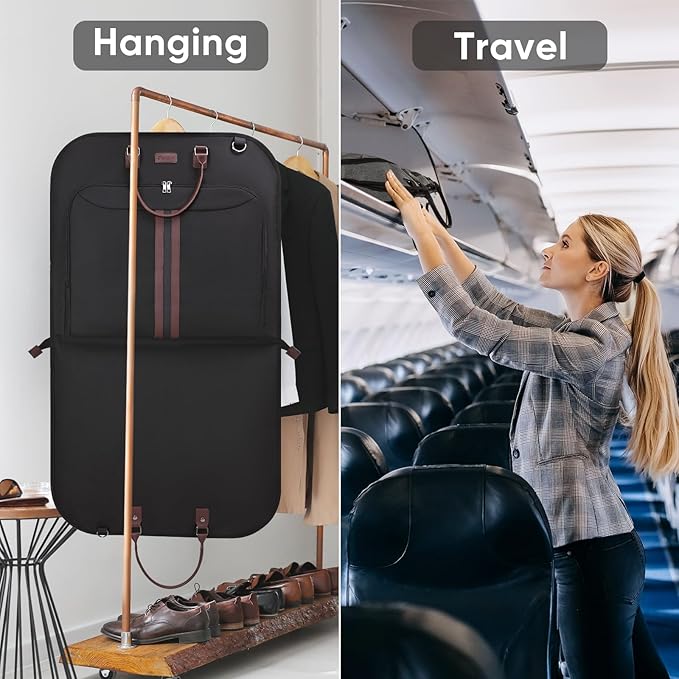 BALEINE Travel Garment Bag, Travel Suit Bag for Men, Water Resistant Carry on Garment Bag for Hanging Clothes, Garment Duffel Bag for Travel Business (Black)