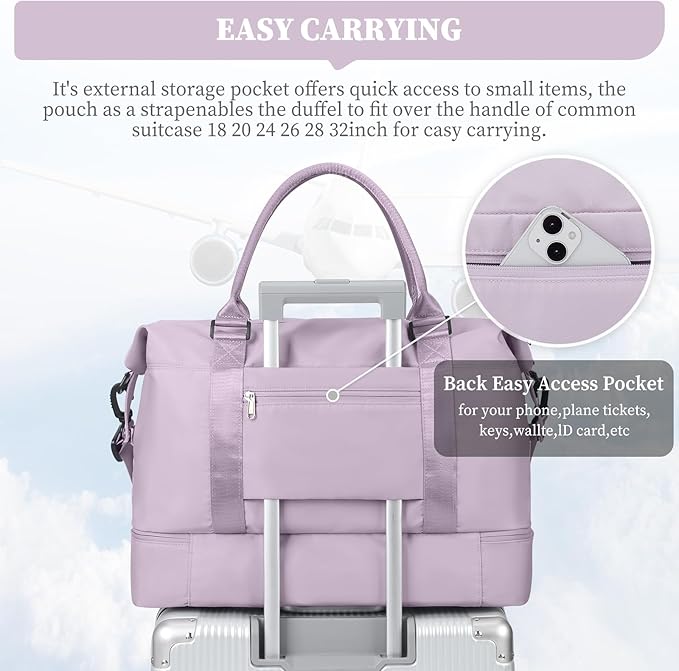 Weekender Bags for Women,Personal Item Travel Bag with Shoes Compartment,Overnight Travel Duffel Bag with Toiletry Bag,Medium