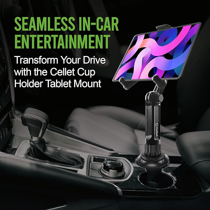 Cellet Cup Holder Tablet Mount, Car Cradle Holder Compatible for All iPad Pro, Air, Mini, Samsung Galaxy Tablet, Amazon Fire, Microsoft Surface