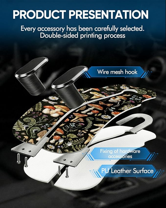 WOCOCN Purse Holder for Car, 2 Pack Heavy Duty Purse Hanger for Car, PU Leather Car Seat Hooks for Purses and Bags, Cute Mushrooms Headrest Organizer for Handbags & Backpacks
