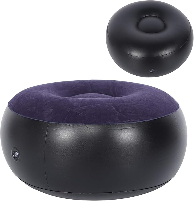 Foldable Inflatable Stool, Portable Round Air Chair Outdoor Camping Chair Footrest Cushion, with Durable Reinforced Bottom, for Home Office Yoga Dorm Outdoor, Kids Adults, Camping, Airplane default
