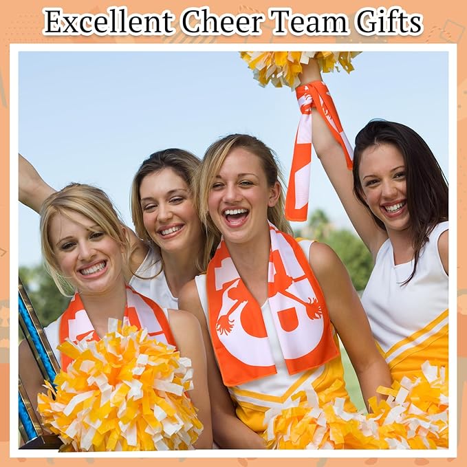 12 Pcs Cheerleader Cooling Towel Cheer Gifts Bulk for Team Cheer Sports Gifts with Bags 40" x 12" Breathable Chilly Microfiber Cooling Towel for Yoga Sport Gym Party Favor (Orange)